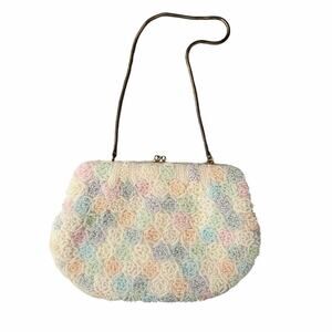 Vintage Walborg Beaded Floral Handbag Clutch Pastel